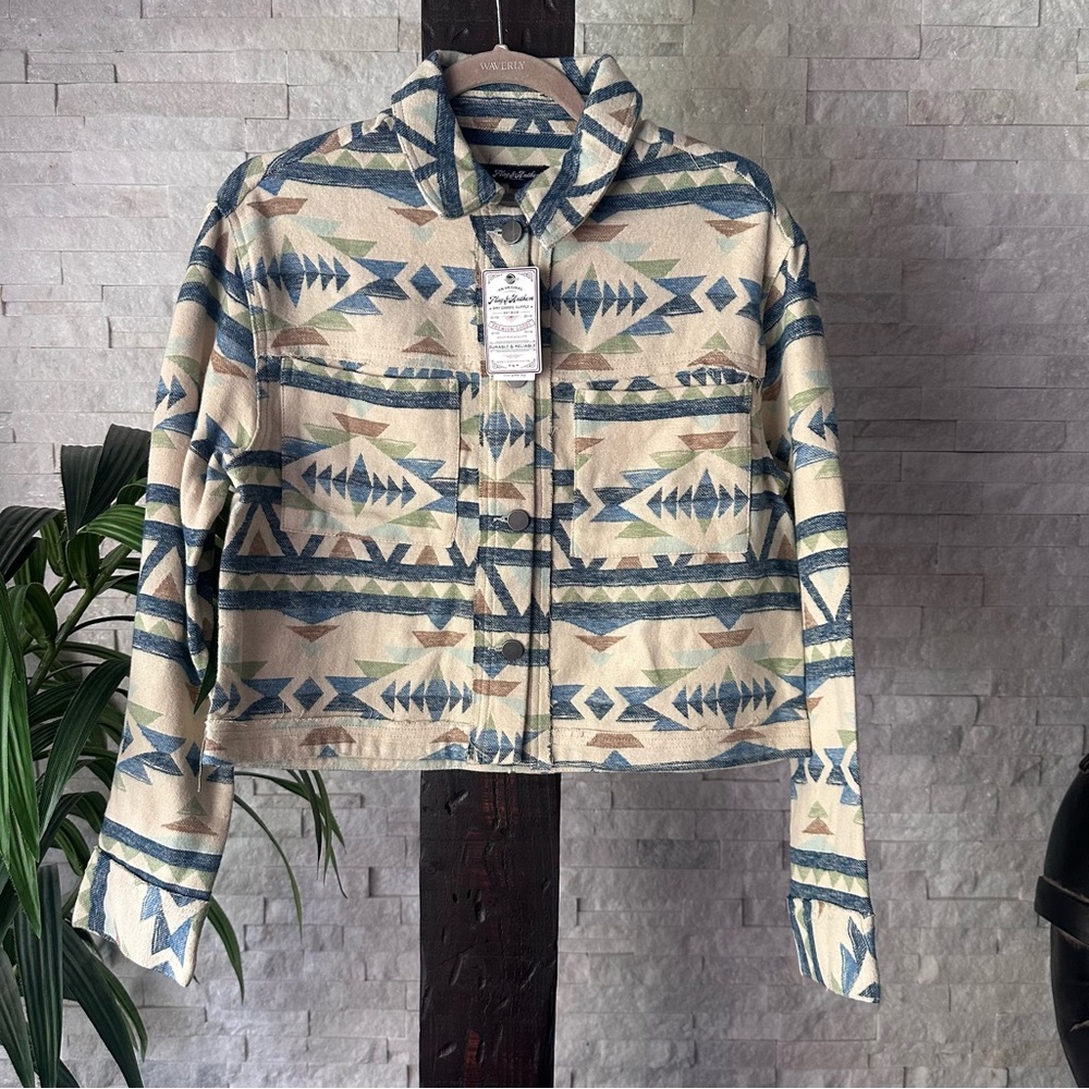 Flag & Anthem Cream Blue “Castile” Cowgirl Festival Boho Crop Jacket Size XS NWT